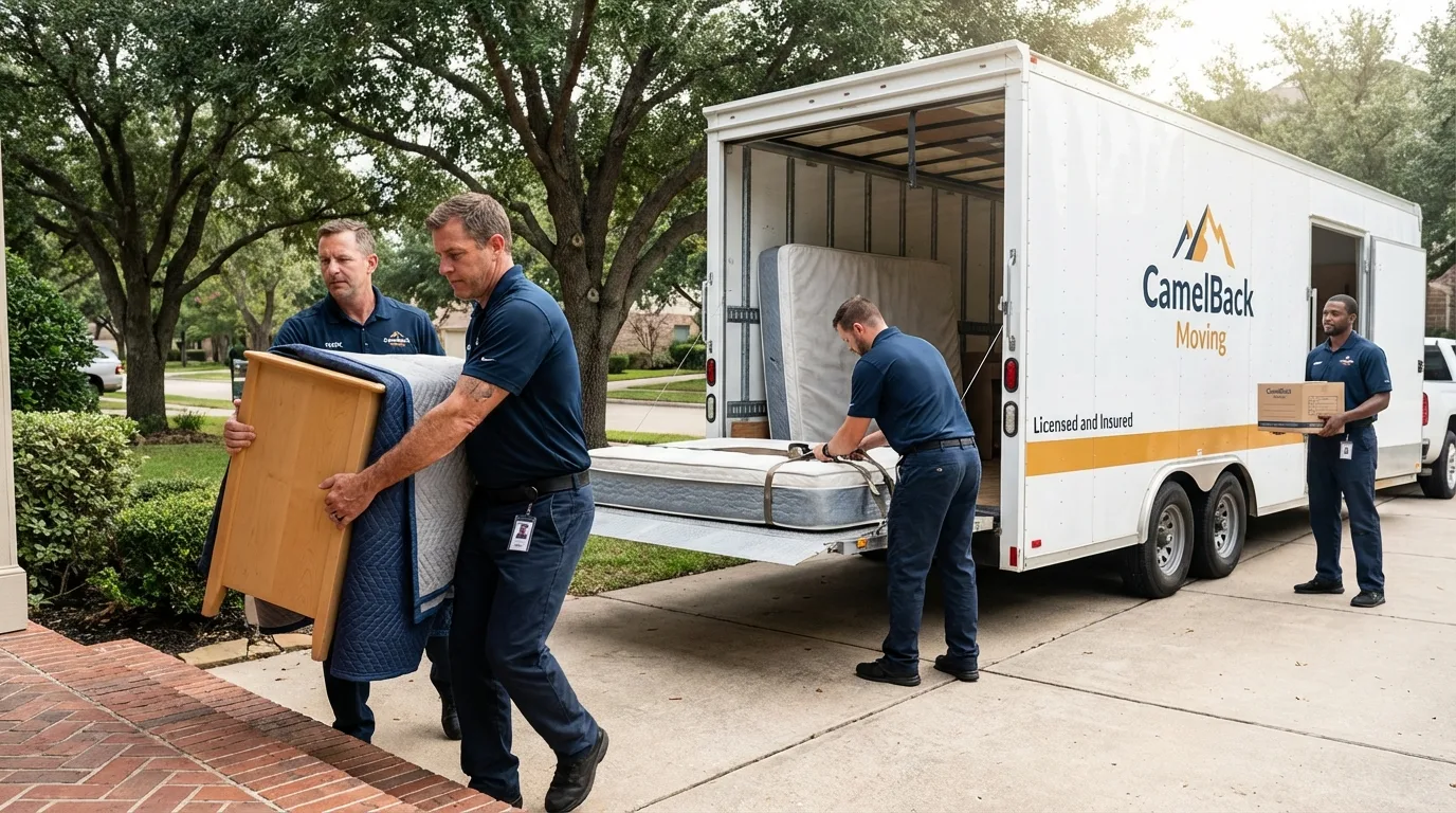 Crew loading residential truck for cross-state move from Crosbyton, TX