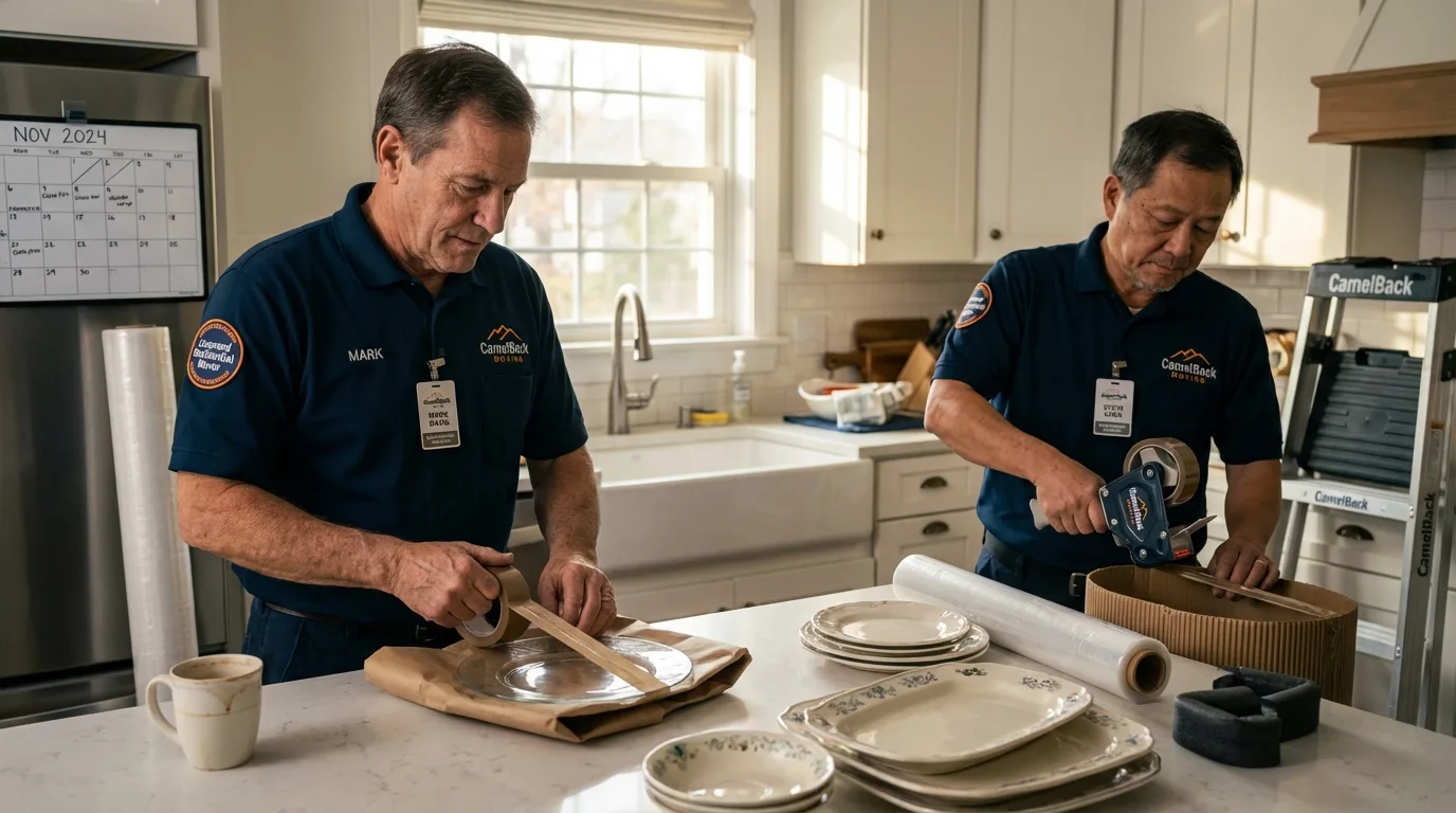 Professional crew packing kitchen dishware in Crosbyton, TX